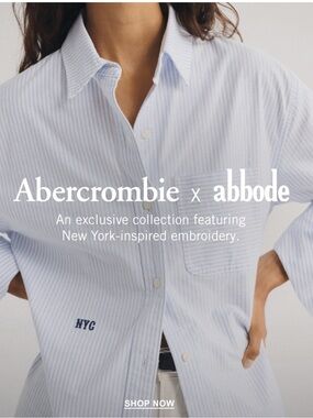 Abercrombie Abbode Oversized Embroidered Oxford Shirt Light Blue Stripe XXS